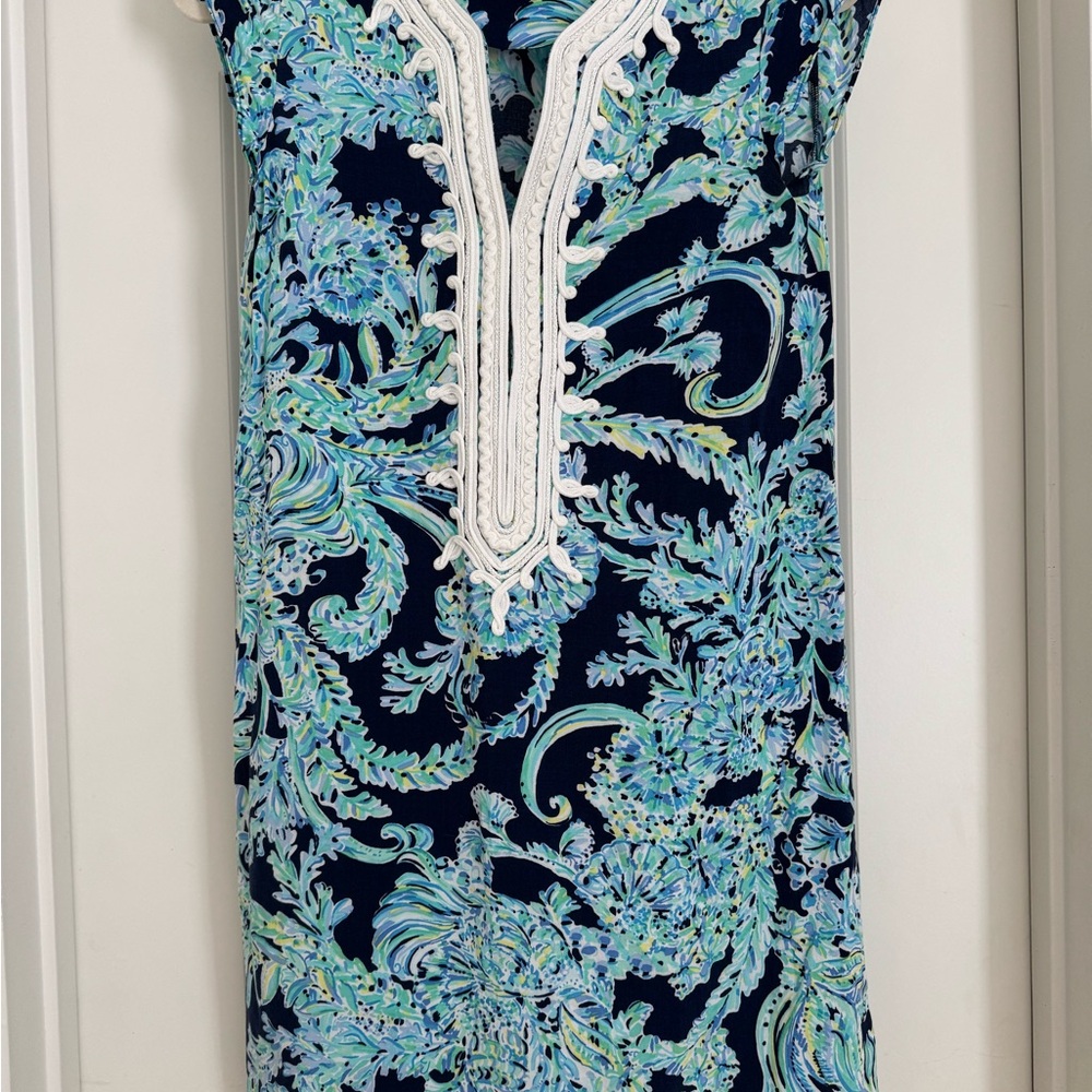 Lilly Pulitzer Madia Tunic Dress in High Tide Navy Scuba Doo XS
